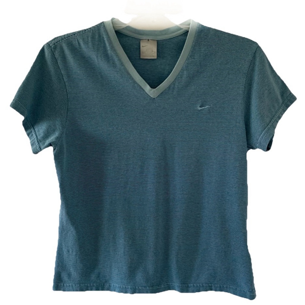 Nike Women’s V-neck Striped Blue Fitted T-shirt Sz S